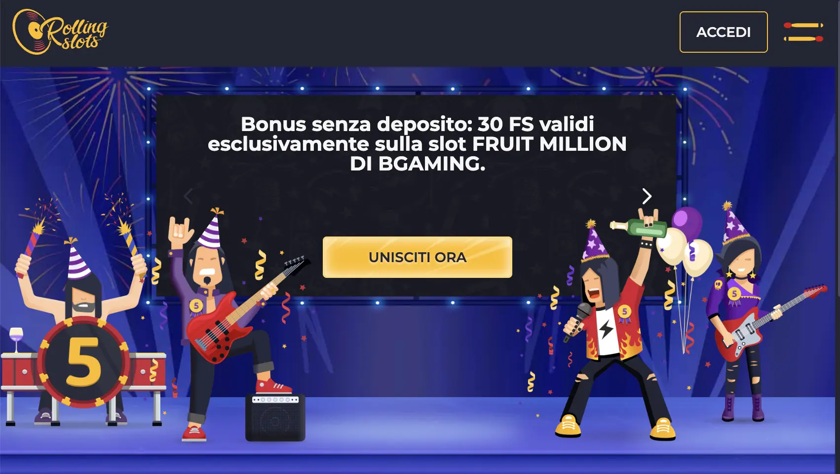 Schermata promozionale di RollingSlot Casino